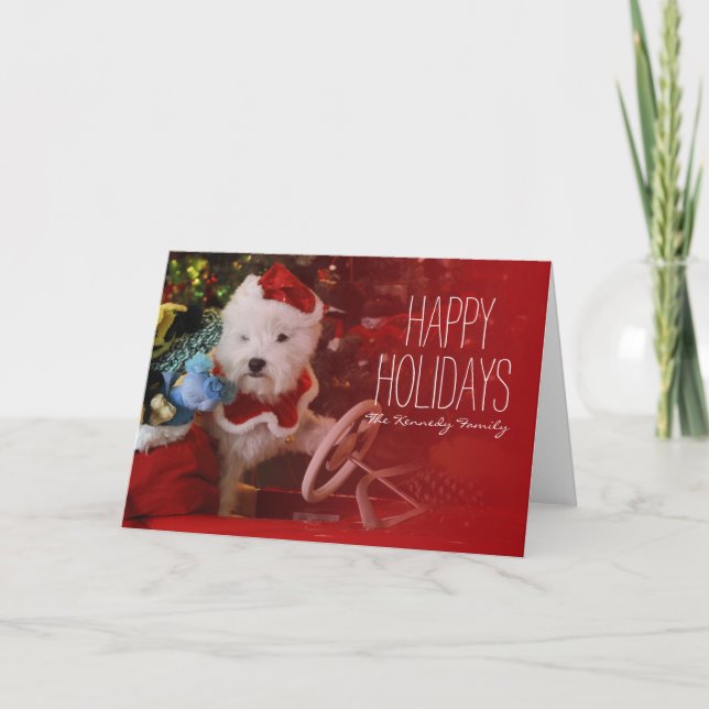 West Highland White Terrier dog as Santa Claus Holiday Card (Front)