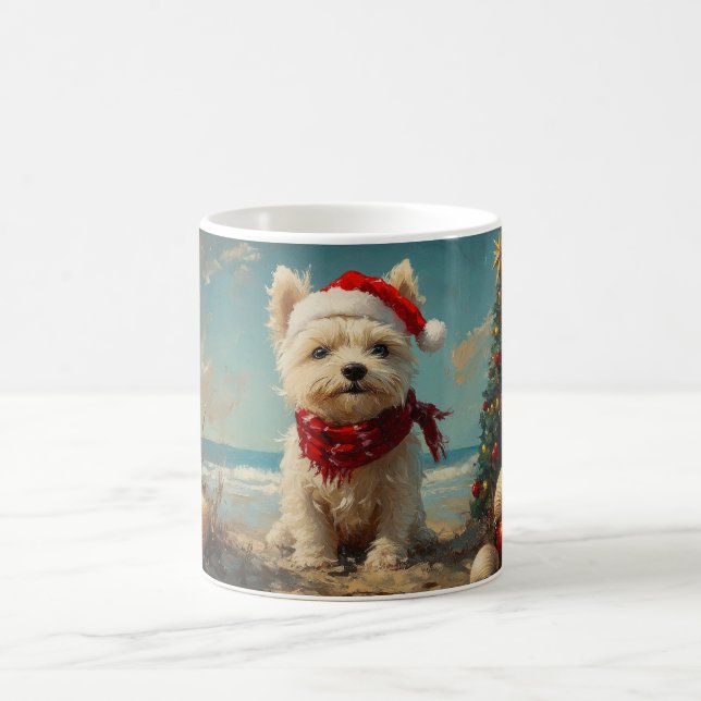 West Highland White Terrier Dog Christmas Beach Coffee Mug (Center)