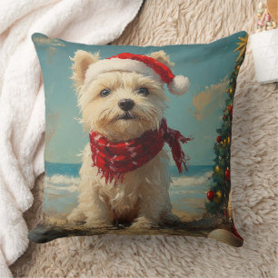 West Highland White Terrier Dog Christmas Beach Cushion