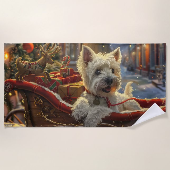 West Highland White Terrier Dog Christmas Festive  Beach Towel (Front)