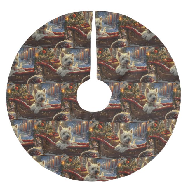 West Highland White Terrier Dog Christmas Festive  Brushed Polyester Tree Skirt (Front)