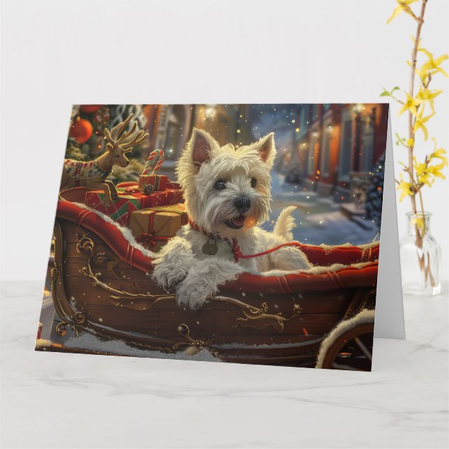 West Highland White Terrier Dog Christmas Festive  Card (Yellow Flower)
