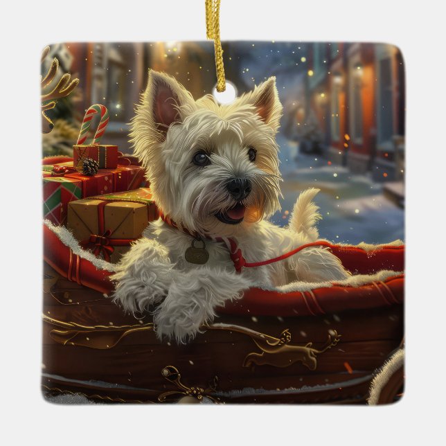 West Highland White Terrier Dog Christmas Festive  Ceramic Ornament (Front)