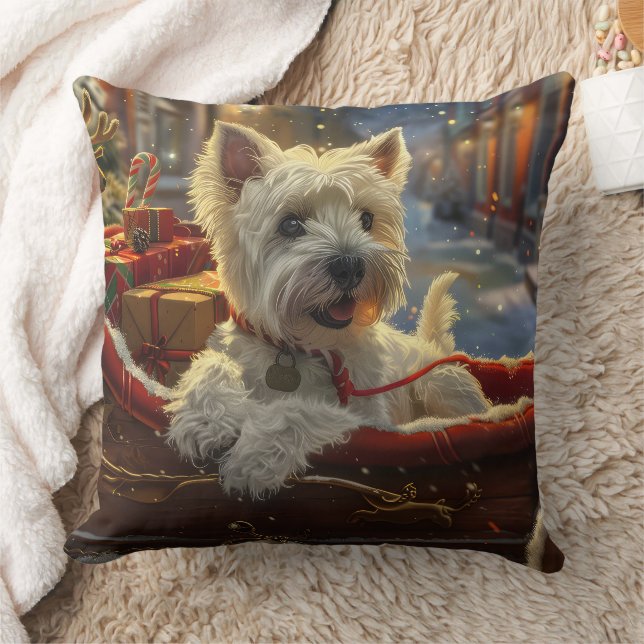West Highland White Terrier Dog Christmas Festive  Cushion (Blanket)