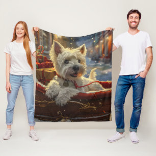 West Highland White Terrier Dog Christmas Festive  Fleece Blanket
