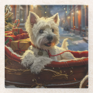 West Highland White Terrier Dog Christmas Festive Glass Coaster