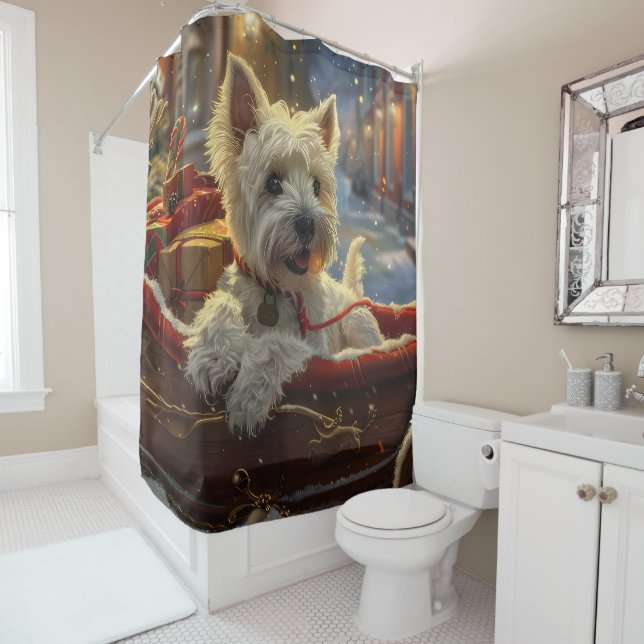 West Highland White Terrier Dog Christmas Festive  Shower Curtain (In Situ)