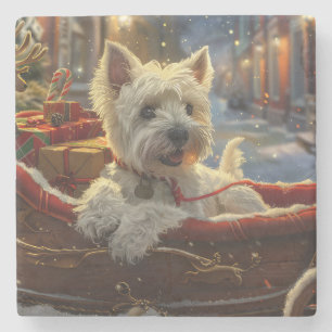 West Highland White Terrier Dog Christmas Festive Stone Coaster
