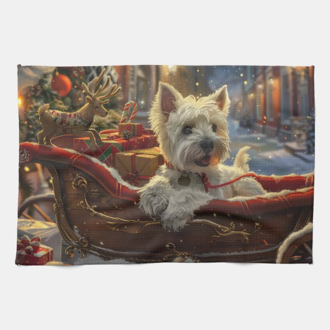 West Highland White Terrier Dog Christmas Festive  Tea Towel (Horizontal)