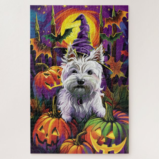 West Highland White Terrier Dog Halloween Witch Jigsaw Puzzle (Vertical)