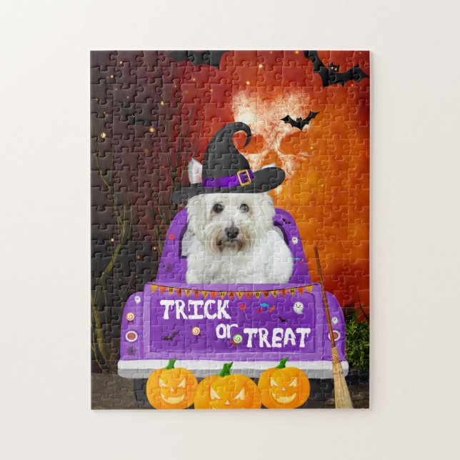 west highland white terrier Dog in Halloween Truck Jigsaw Puzzle (Vertical)