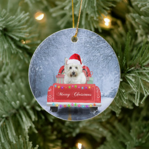West Highland White Terrier Dog in Snow  Ceramic Ornament