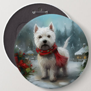 West Highland White Terrier Dog in Snow Christmas 6 Cm Round Badge