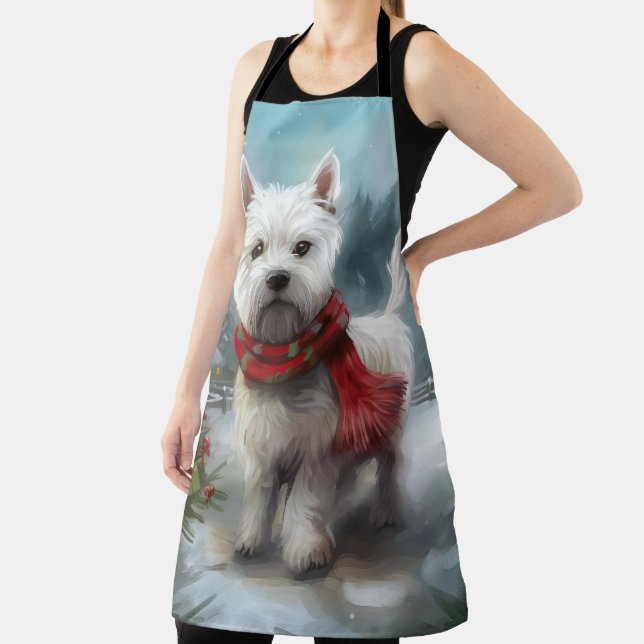 West Highland White Terrier Dog in Snow Christmas Apron (Insitu)