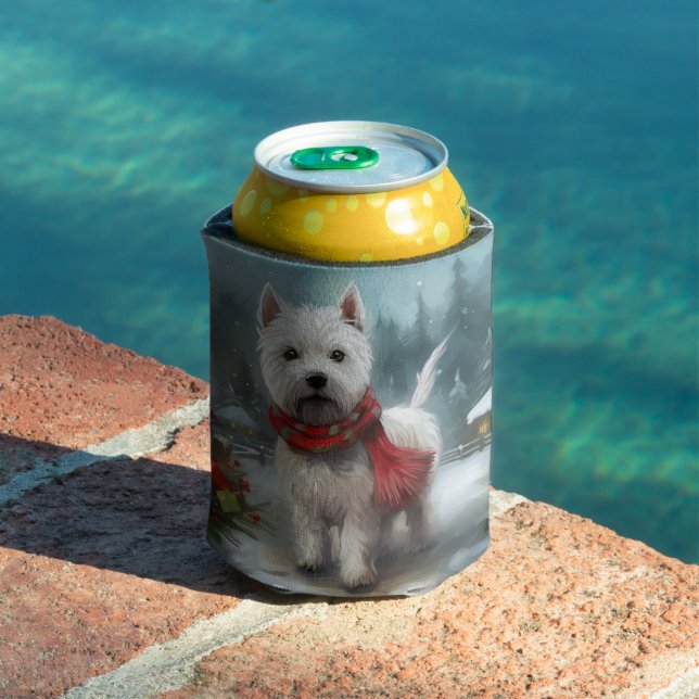 West Highland White Terrier Dog in Snow Christmas Can Cooler (In Situ Pool)