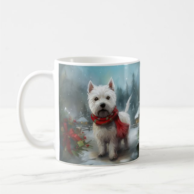 West Highland White Terrier Dog in Snow Christmas Coffee Mug (Left)