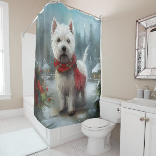 West Highland White Terrier Dog in Snow Christmas Shower Curtain