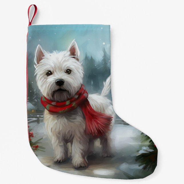 West Highland White Terrier Dog in Snow Christmas Small Christmas Stocking (Front)