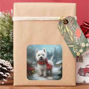 West Highland White Terrier Dog in Snow Christmas Square Sticker