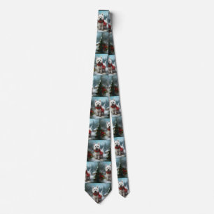 West Highland White Terrier Dog in Snow Christmas Tie