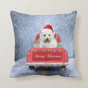 West Highland White Terrier Dog in Snow Cushion