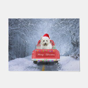 West Highland White Terrier Dog in Snow truck  Doormat