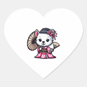 West Highland White Terrier Dog Kimono Heart Sticker