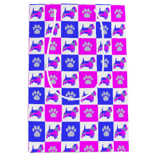 West Highland White Terrier Dog & Paw Pink & Blue Medium Gift Bag