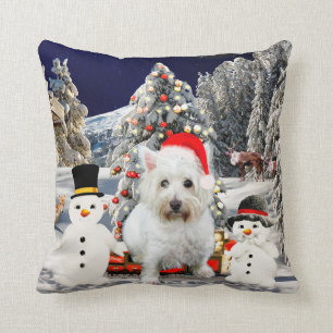 West Highland White Terrier Dog Snow Christmas Hat Cushion