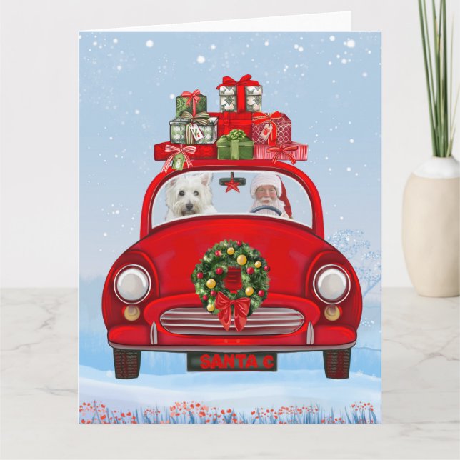 West Highland White Terrier Dog With Santa Claus  Card (Front)