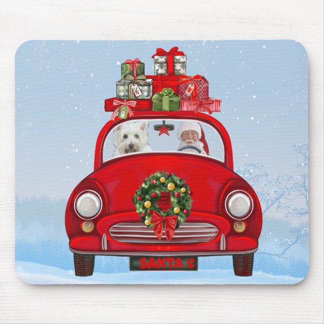 West Highland White Terrier Dog With Santa Claus  Mouse Pad (Front)