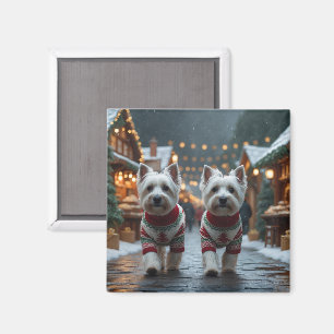 West Highland White Terrier Dogs Christmas Snow Magnet
