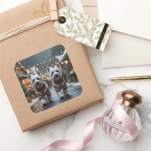 West Highland White Terrier Dogs Christmas Snow Square Sticker