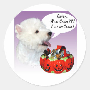 West Highland White Terrier Halloween Candy Classic Round Sticker