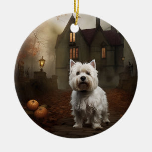 West Highland White Terrier Halloween Scary Ceramic Ornament