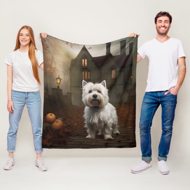West Highland White Terrier Halloween Scary Fleece Blanket (In Situ)