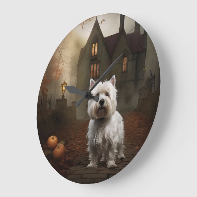 West Highland White Terrier Halloween Scary Large Clock (Angle)
