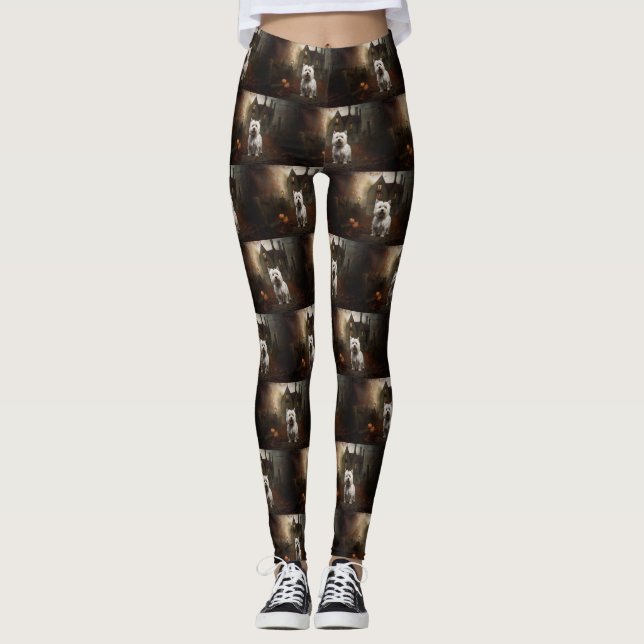 West Highland White Terrier Halloween Scary Leggings (Front)