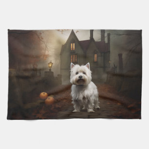 West Highland White Terrier Halloween Scary Tea Towel
