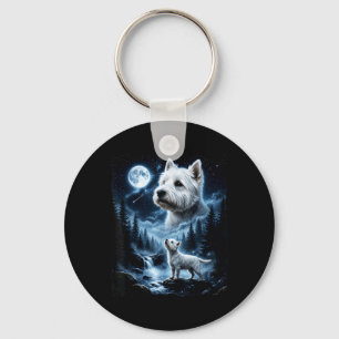West Highland White Terrier Howling At The Moon Key Ring
