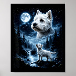 West Highland White Terrier Howling At The Moon Poster