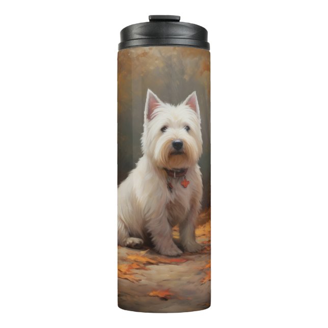 West Highland White Terrier in Autumn Leaves Fall Thermal Tumbler (Front)