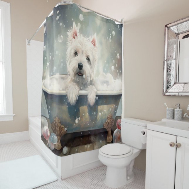 West Highland White Terrier In Bathtub  Shower Curtain (In Situ)