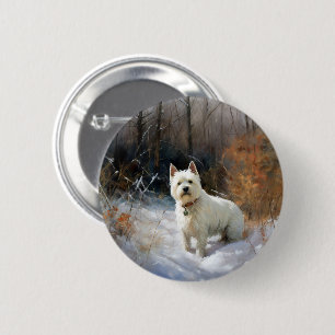 West Highland White Terrier Let It Snow Christmas 6 Cm Round Badge