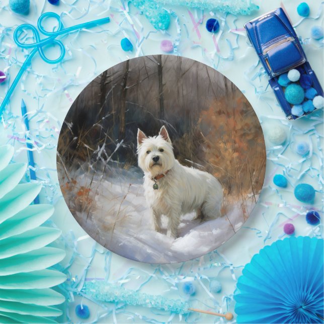 West Highland White Terrier Let It Snow Christmas Paper Plate (Party)