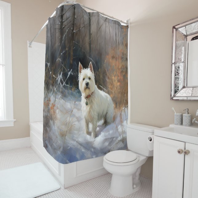 West Highland White Terrier Let It Snow Christmas Shower Curtain (In Situ)