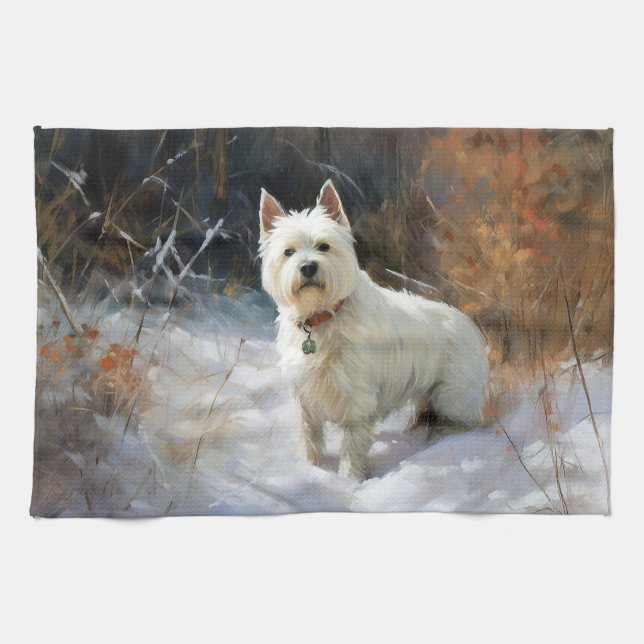 West Highland White Terrier Let It Snow Christmas Tea Towel (Horizontal)