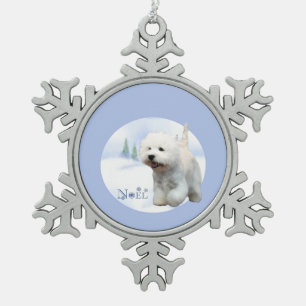 West Highland White Terrier Noel Keychain Snowflake Pewter Christmas Ornament