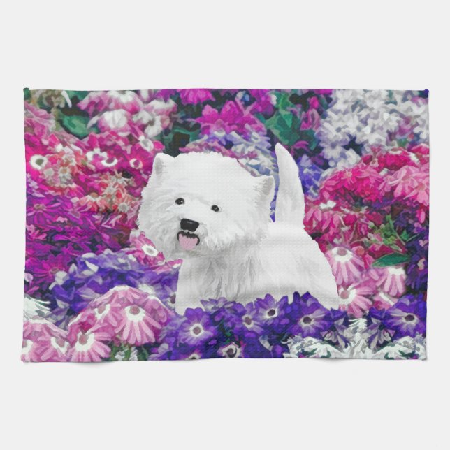 West Highland White Terrier Painting Dog Art Tea Towel (Horizontal)