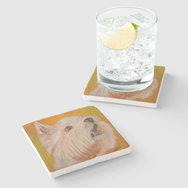 West Highland White Terrier Portrait Stone Coaster (Side)